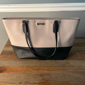 KATE SPADE Laurel Way Medium Dally Tote Bag Warm Beige/Black purse Saffiano Leat